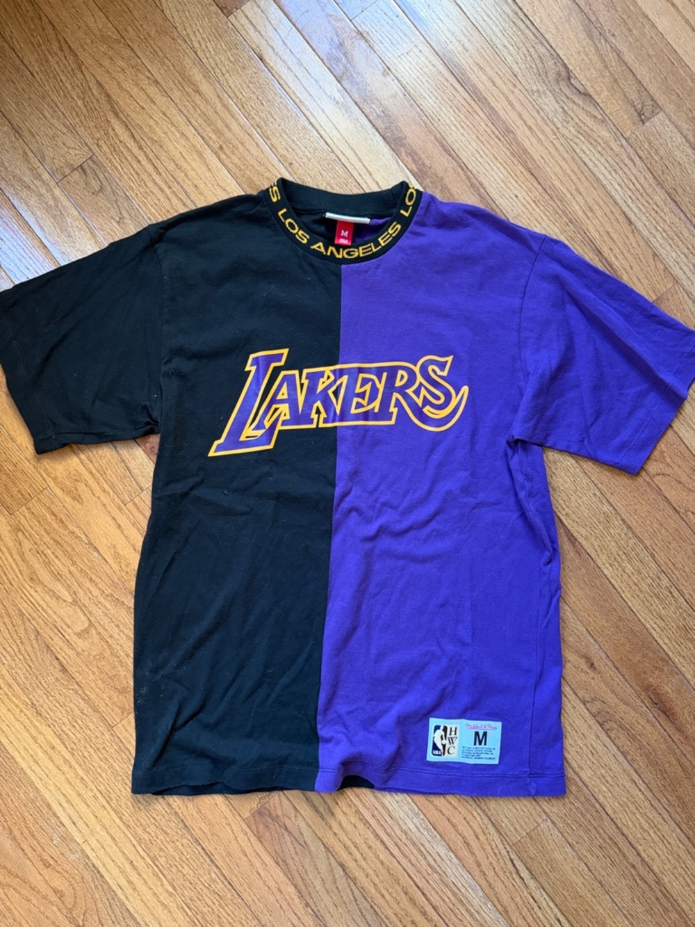 Lakers Black/Purple/Yellow Split Logo Crew Tee